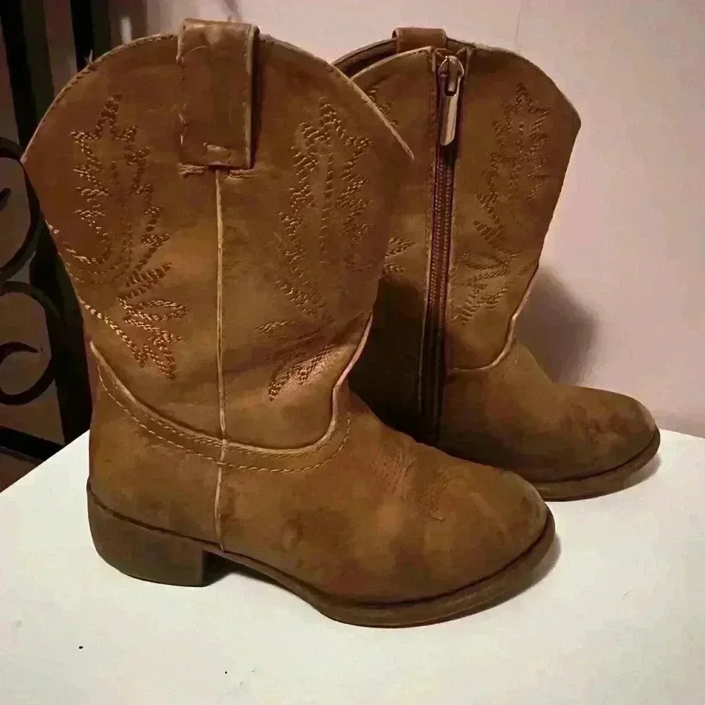Girls Sz 11 Lil Shelby Western Cowgirl Boot Zip Sides